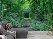 3D Jungle Tunnel Green Trees Railroad Wall Mural Wallpaper GD 3121- Jess Art Decoration