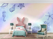 3D Animal Conch Coral Sea Horse Starfish Sea Wall Mural Wallpaper YXL 07
