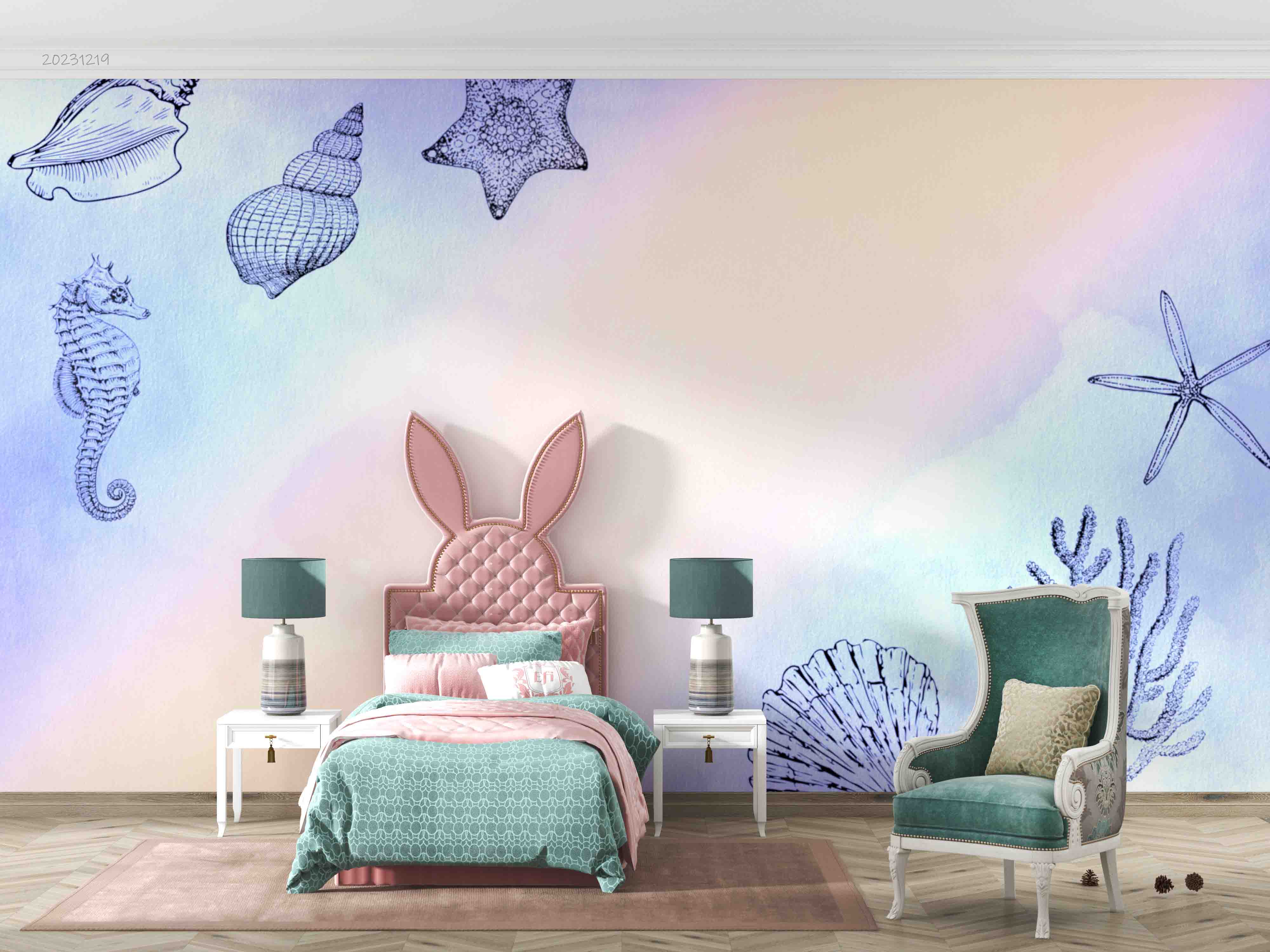 3D Animal Conch Coral Sea Horse Starfish Sea Wall Mural Wallpaper YXL 07