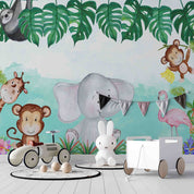 3D Animal Elephant Giraffe Flamingo Monkey Wall Mural Wallpaper YXL 2632