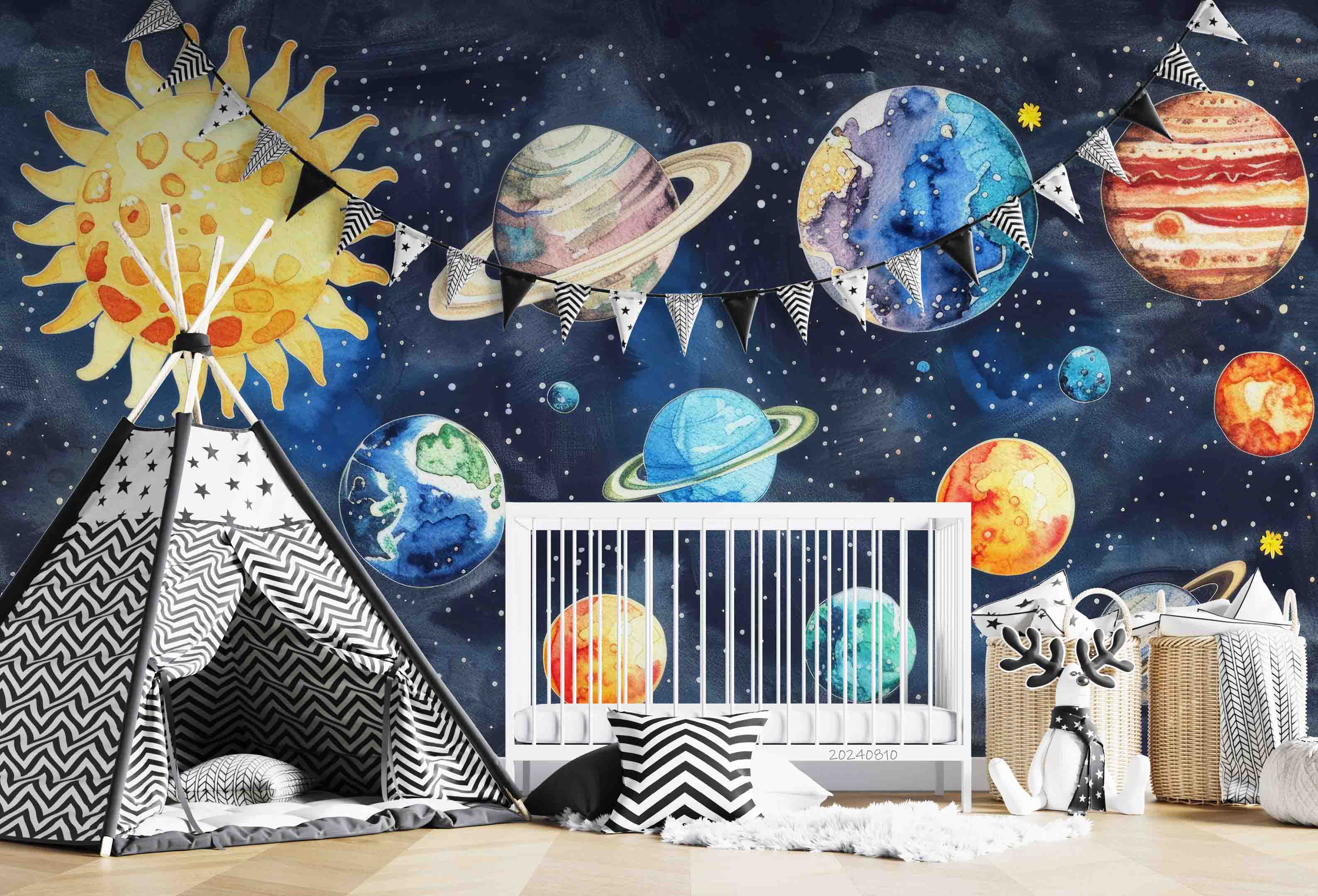 3D Watercolour The Earth Star Sun Wall Mural Wallpaper YXL 235
