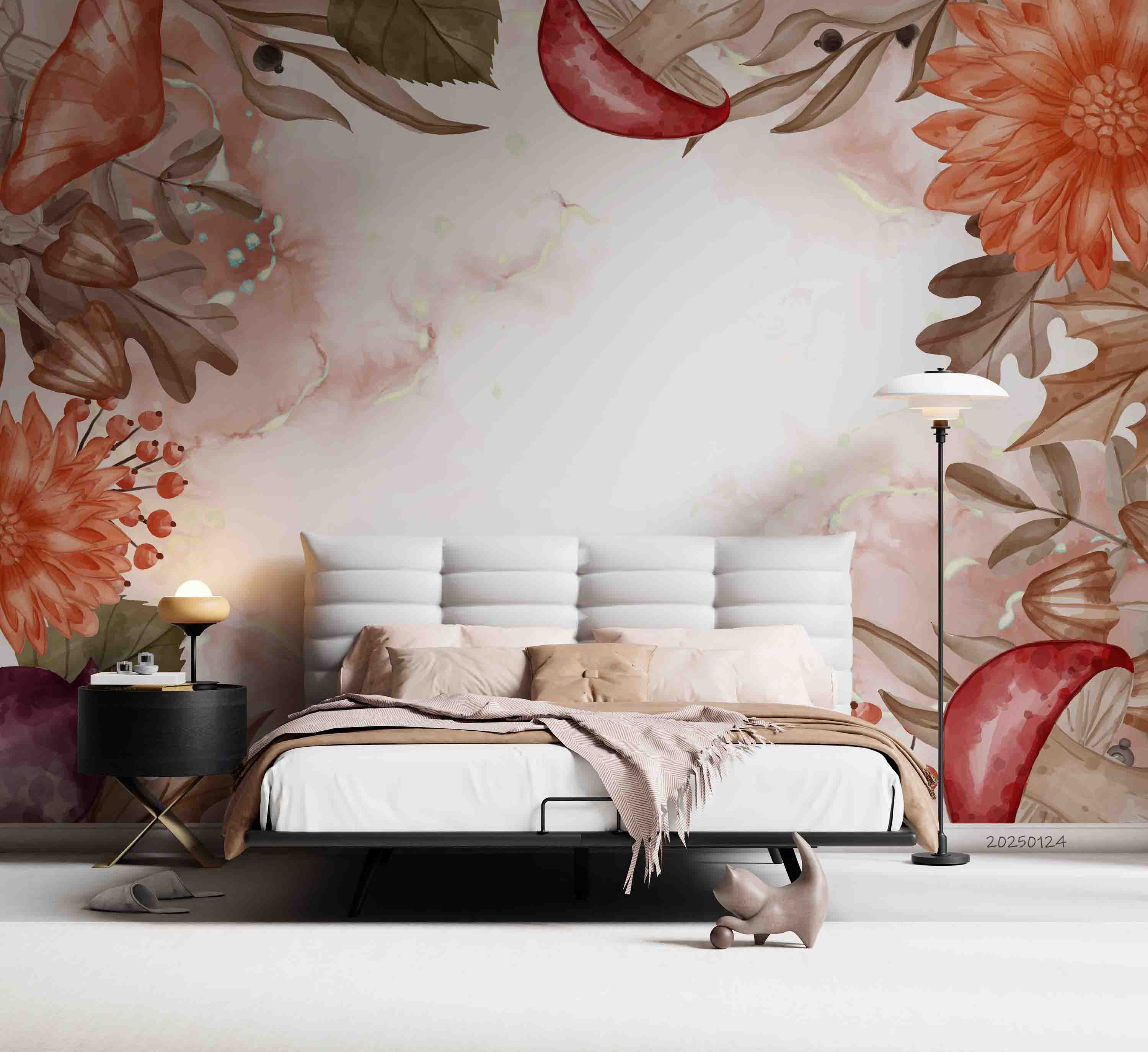 3D Watercolor Fall Leaf Mushroom Floral Wallpaper Wall Mural Wall Decor Wall Art Wall Sticker Remoable Wallpaper LQH 30