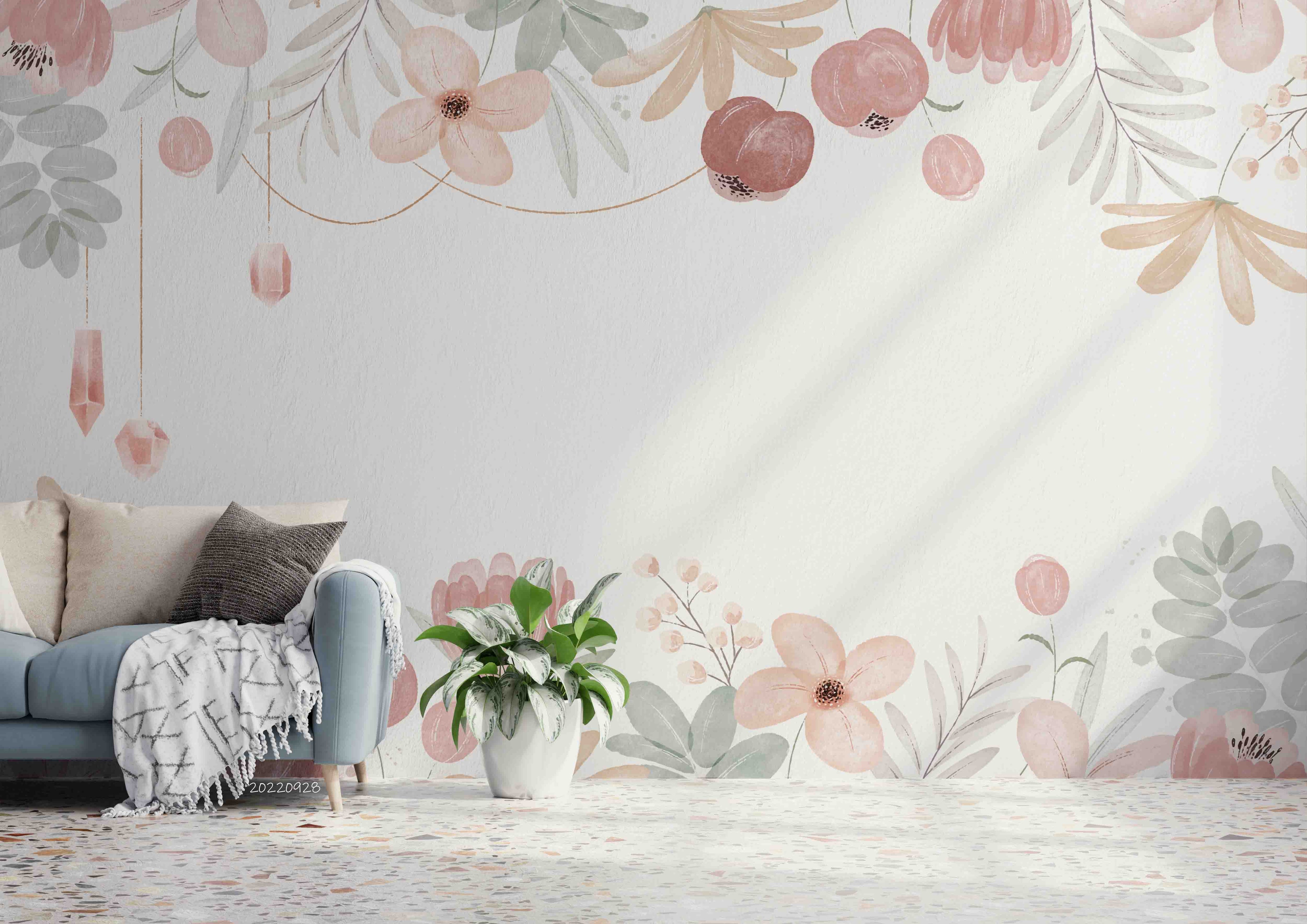 3D Watercolor Floral Illustration Background Wall Mural Wallpaper GD 3305- Jess Art Decoration