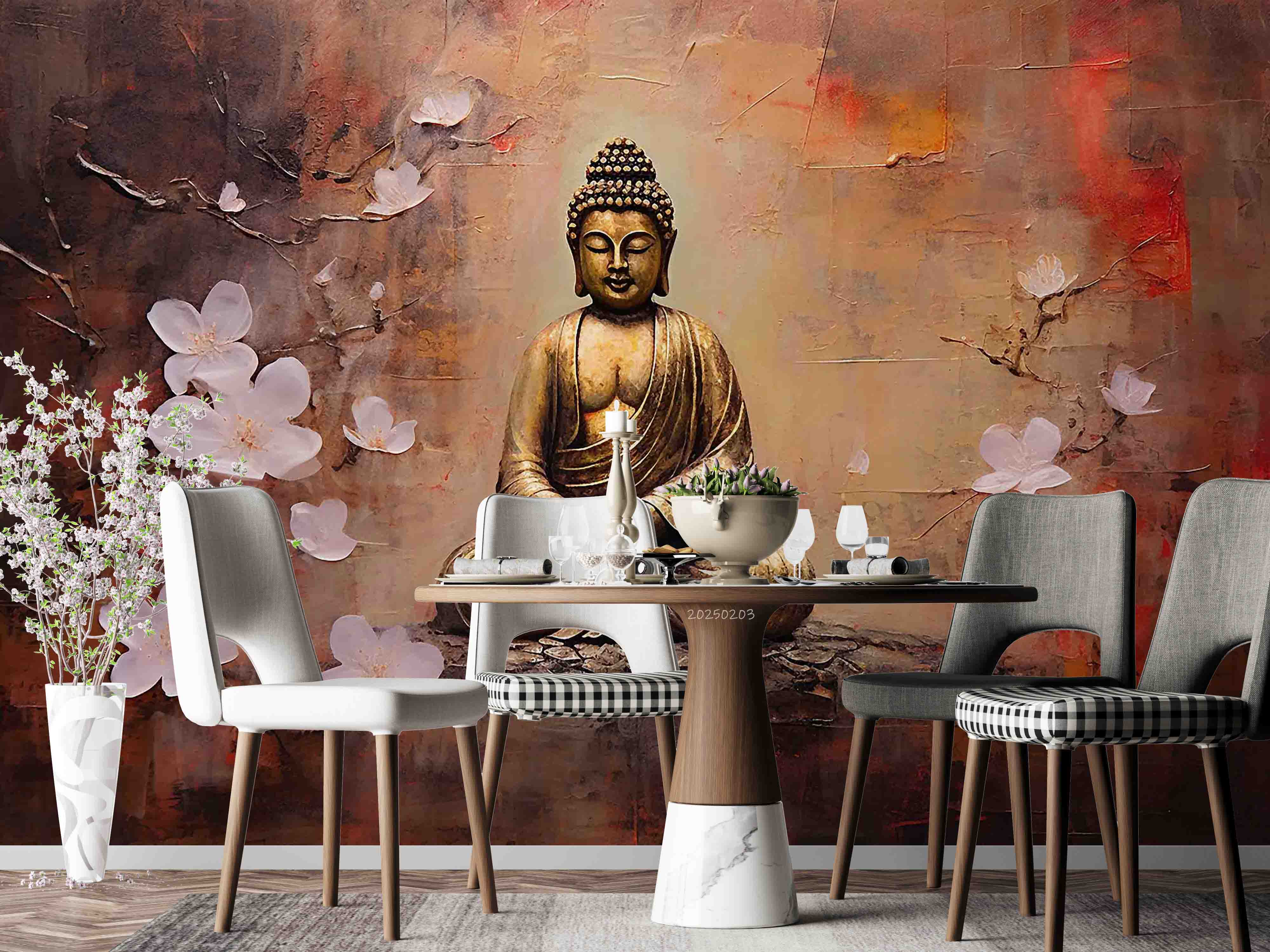 3D Hand Drawn Pink Floral Black Background Wallpaper Wall Mural Wall Decor Wall Art Wall Sticker Remoable Wallpaper LQH 36 (Copy)