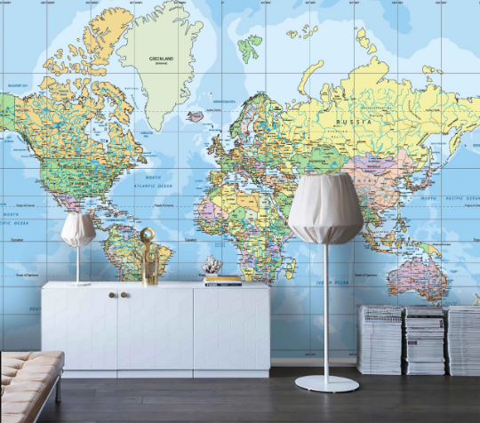 3D Graffiti World Map Blue Wall Mural Wallpaper YXL 1189