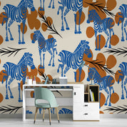 3D Abstract Brown Artistic Leaf Blue Zebra Wallpaper Wall Mural Wall Decor Wall Art Wall Sticker Remoable Wallpaper LQH 47