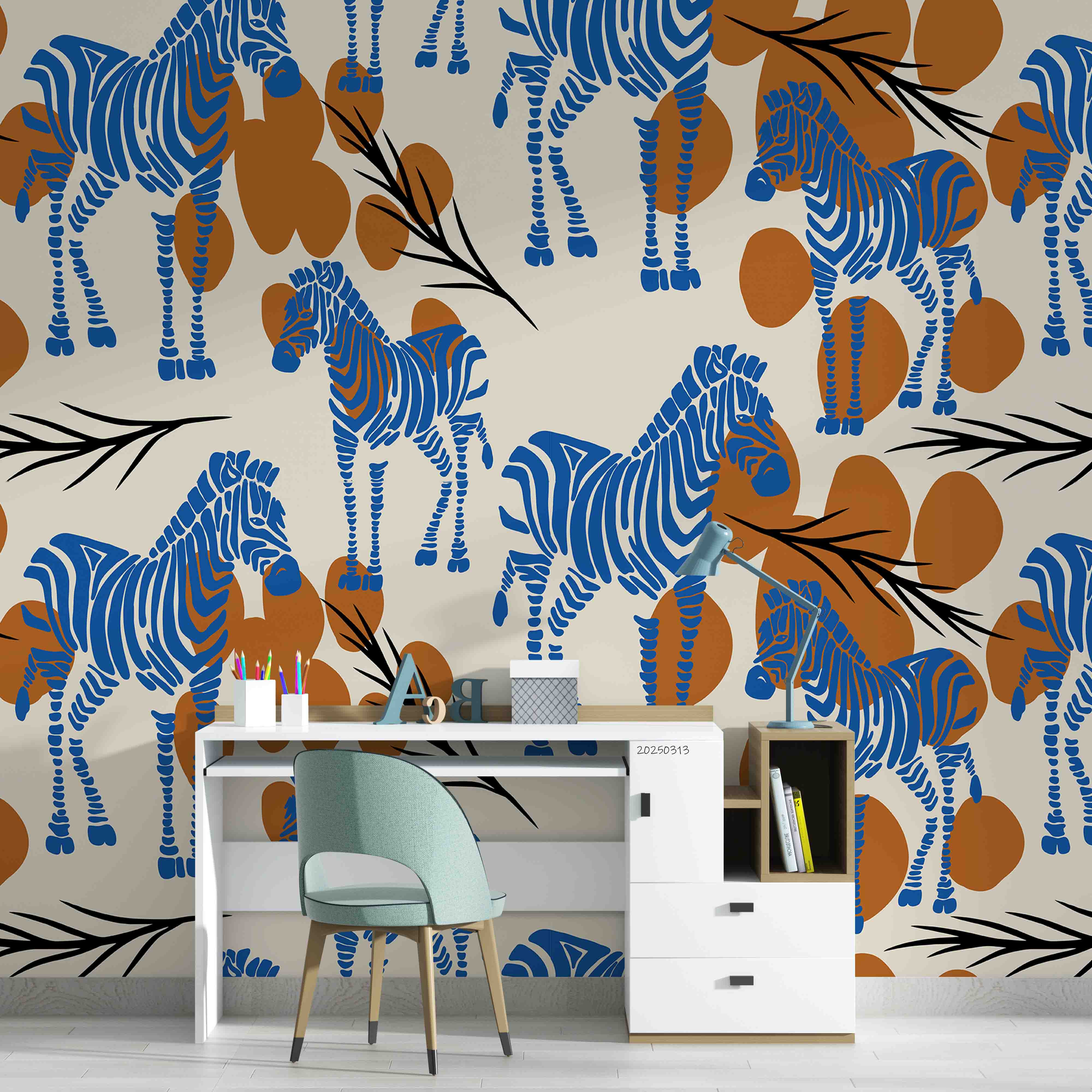 3D Abstract Brown Artistic Leaf Blue Zebra Wallpaper Wall Mural Wall Decor Wall Art Wall Sticker Remoable Wallpaper LQH 47