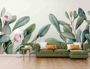 3D Green Plants Leaves White Floral Wallpaper Wall Mural Wall Decor Wall Art Wall Sticker Remoable Wallpaper1