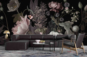 3D Pink Floral Leaves Bouquet Dark Background Wallpaper Wall Mural Wall Decor Wall Art Wall Sticker Remoable Wallpaper