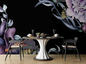 3D Purple Floral Leaves Dark Background Wallpaper Wall Mural Wall Decor Wall Art Wall Sticker Remoable Wallpaper