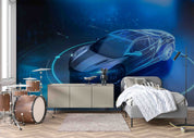 3D Blue Sports Car Wallpaper Wall Mural Wall Decor Wall Art Wall Sticker Remoable Wallpaper