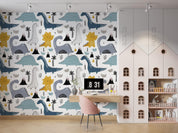 3D Cute Dinosaur Pattern cute dinosaur volcano pattern wall mural wallpaper for nursery - view 3