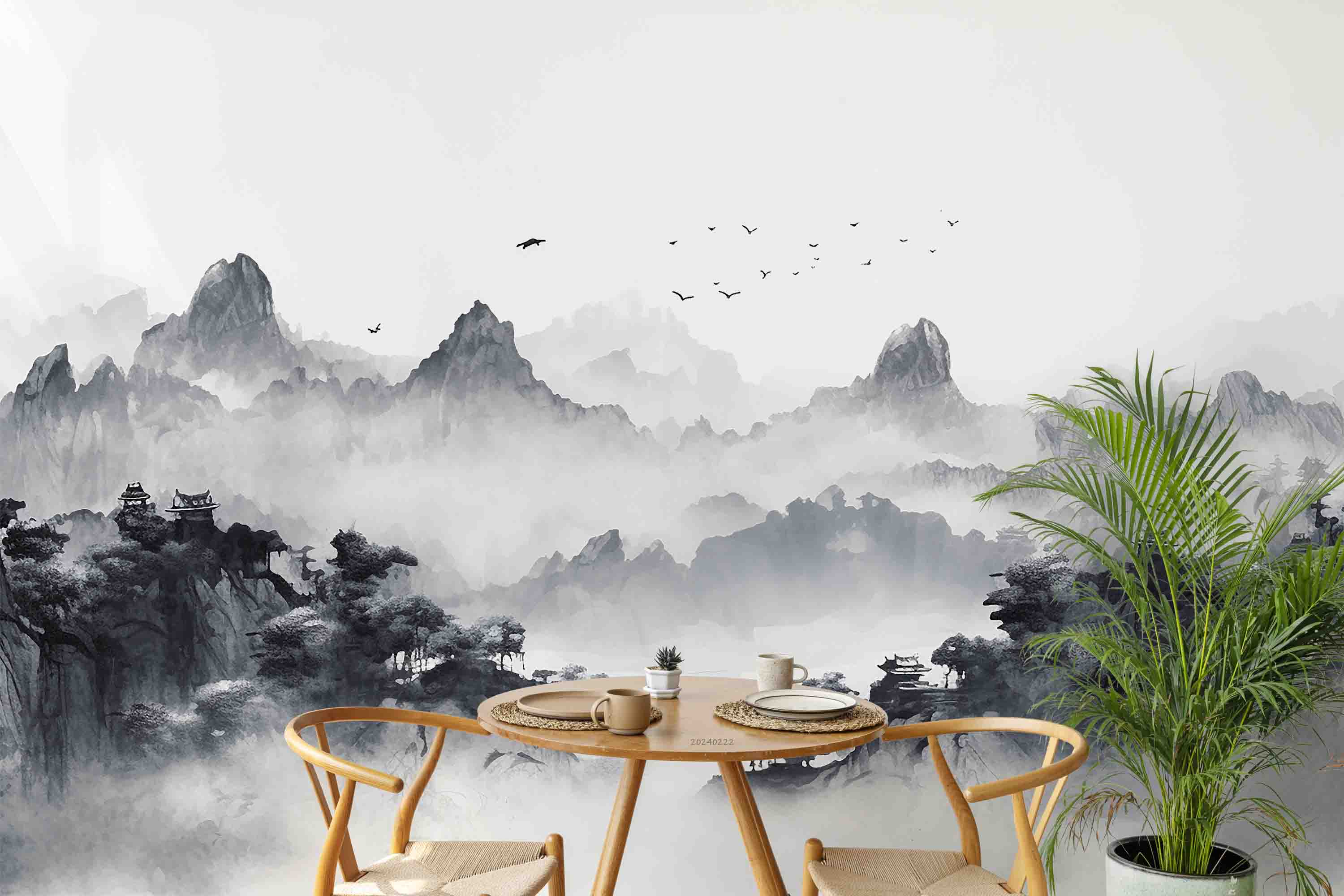 3D Watercolor Grey Mountains Forest Wallpaper Wall Mural Wall Decor Wall Art Wall Sticker Remoable Wallpaper LQH 8