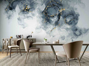 3D Abstract Damaskeen Float Gray Gold Dust Wall Mural Wallpaper YXL 595