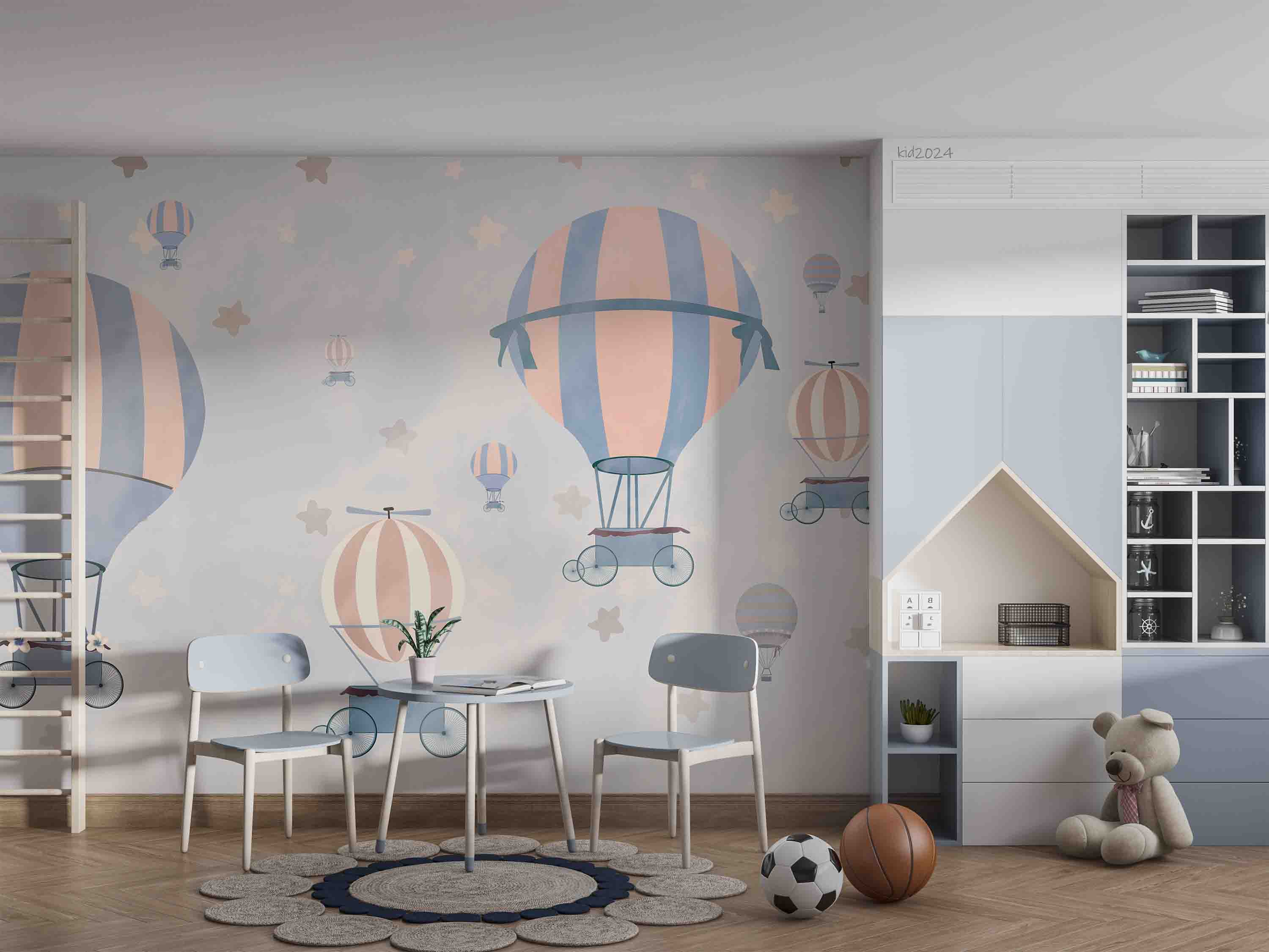 3D Hydrogen Balloon Star Sky Blue Wall Mural Wallpaper YXL 359