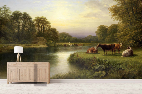 3D Forest Tree Grassland Sea Ox Wall Mural Wallpaper YXL 1120