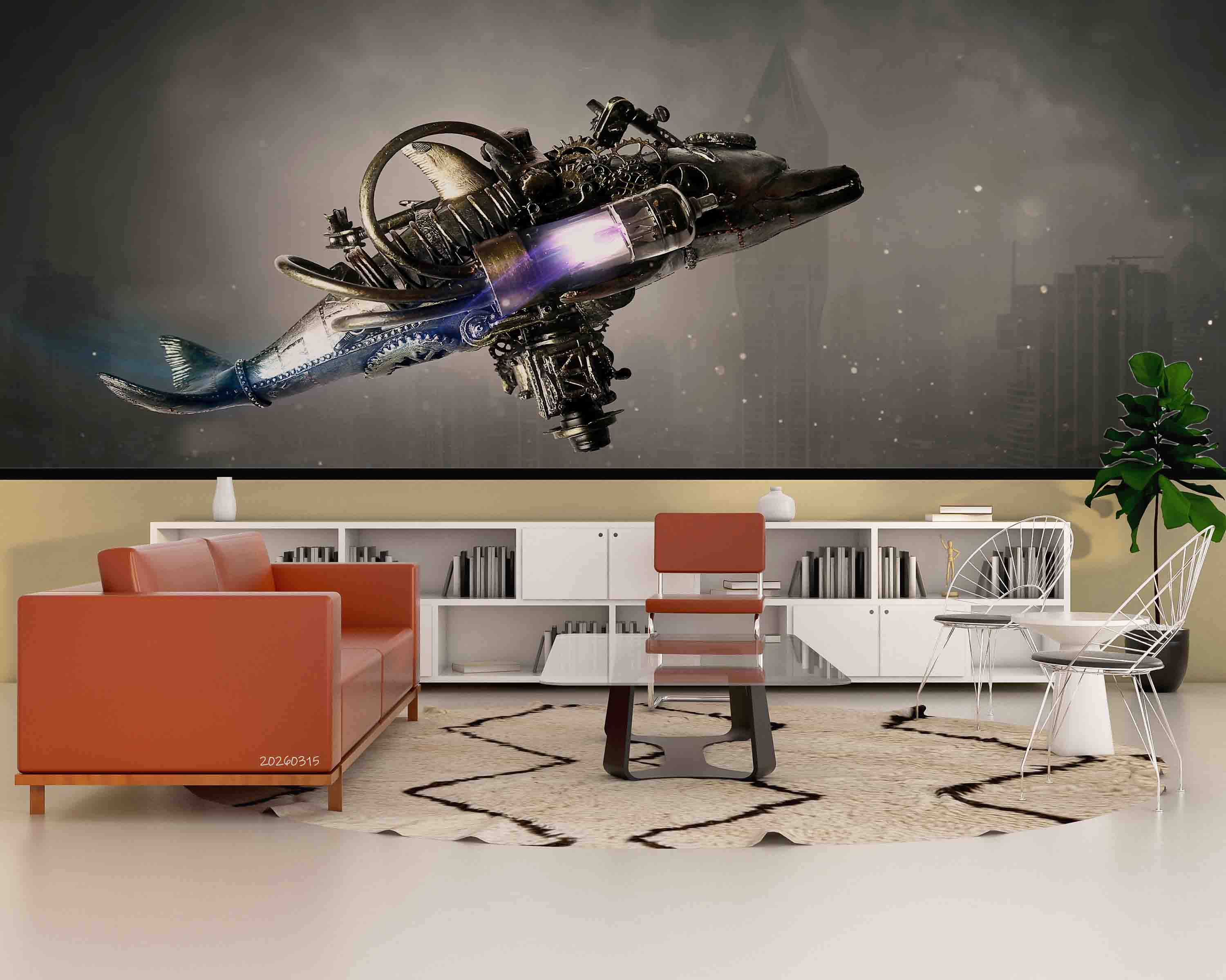 3D Retro Mechanical Dolphin Steampunk Wallpaper Wall Mural Wall Decor Wall Art Wall Sticker Remoable Wallpaper