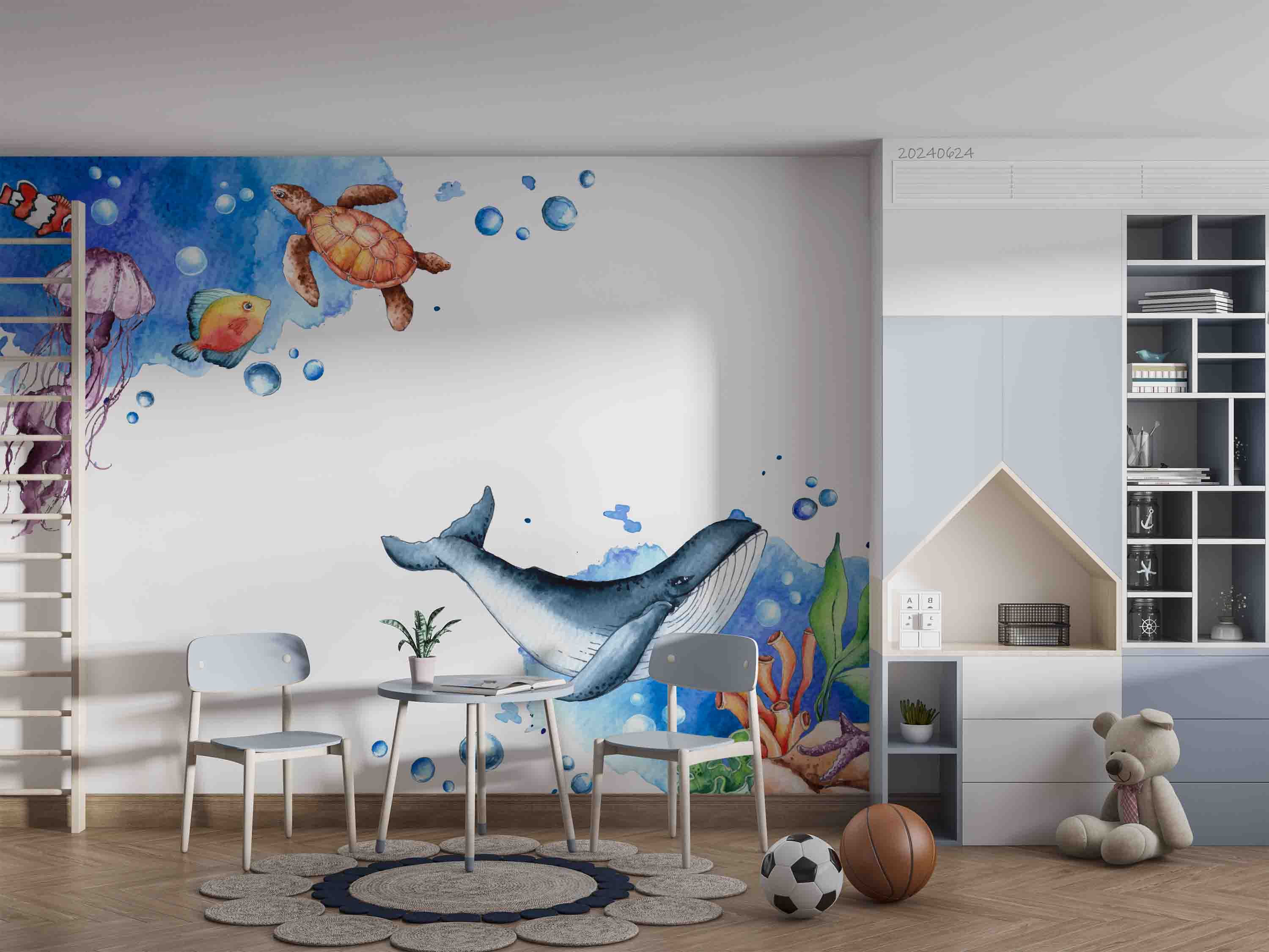 3D Sea Sea Turtle Whale Fish Jellyfish Wall Mural Wallpaper YXL 677