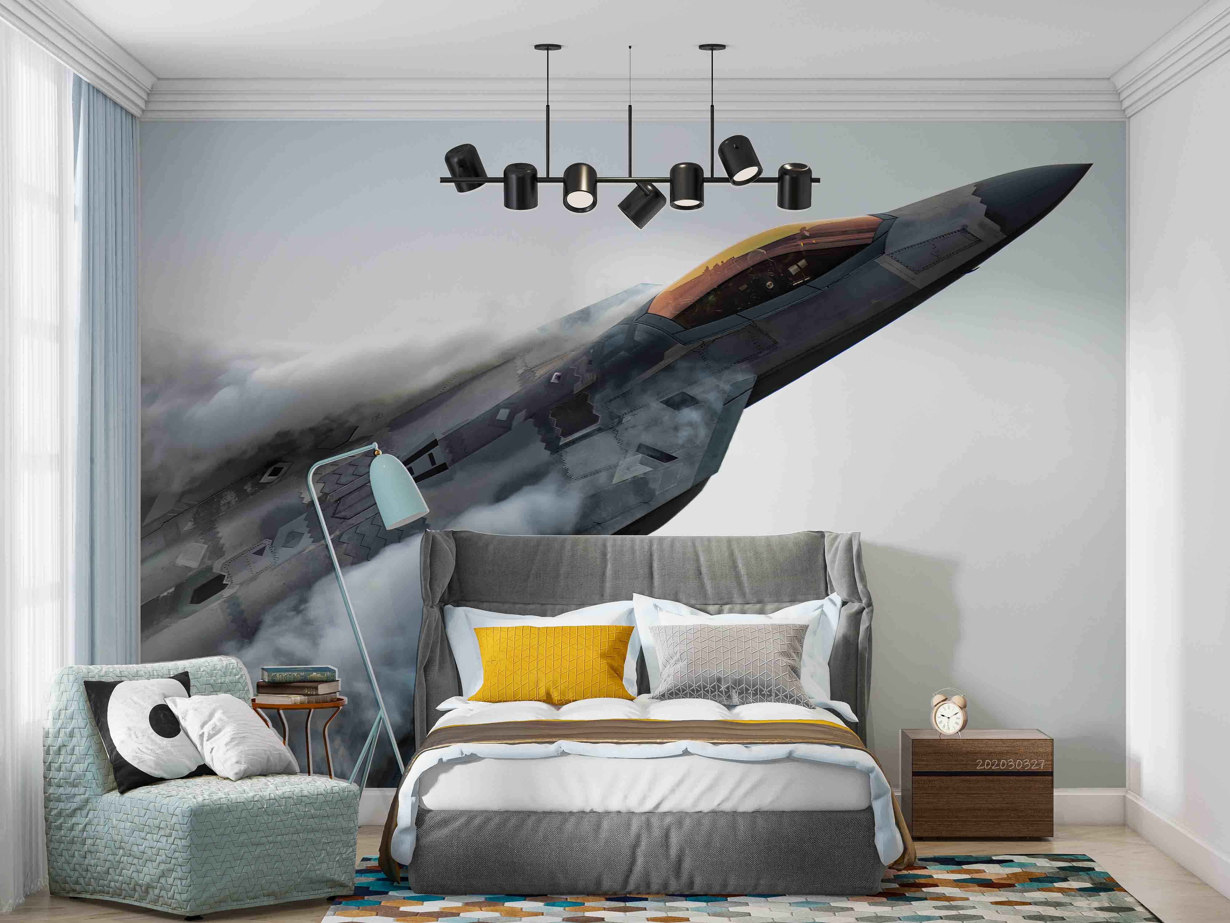 3D F-22 Raptor Aircraft Wall Mural Wallpaper GD 5382- Jess Art Decoration