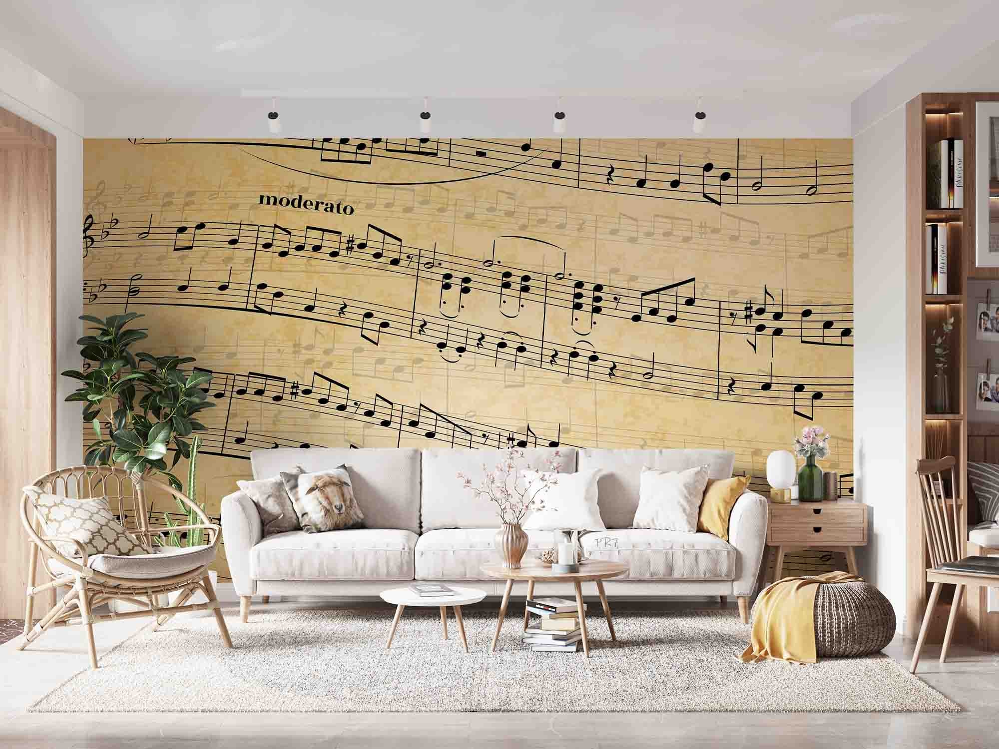 3D Musical Notes Abstract Old Paper Background Wall Mural Wallpaper GD 4432- Jess Art Decoration