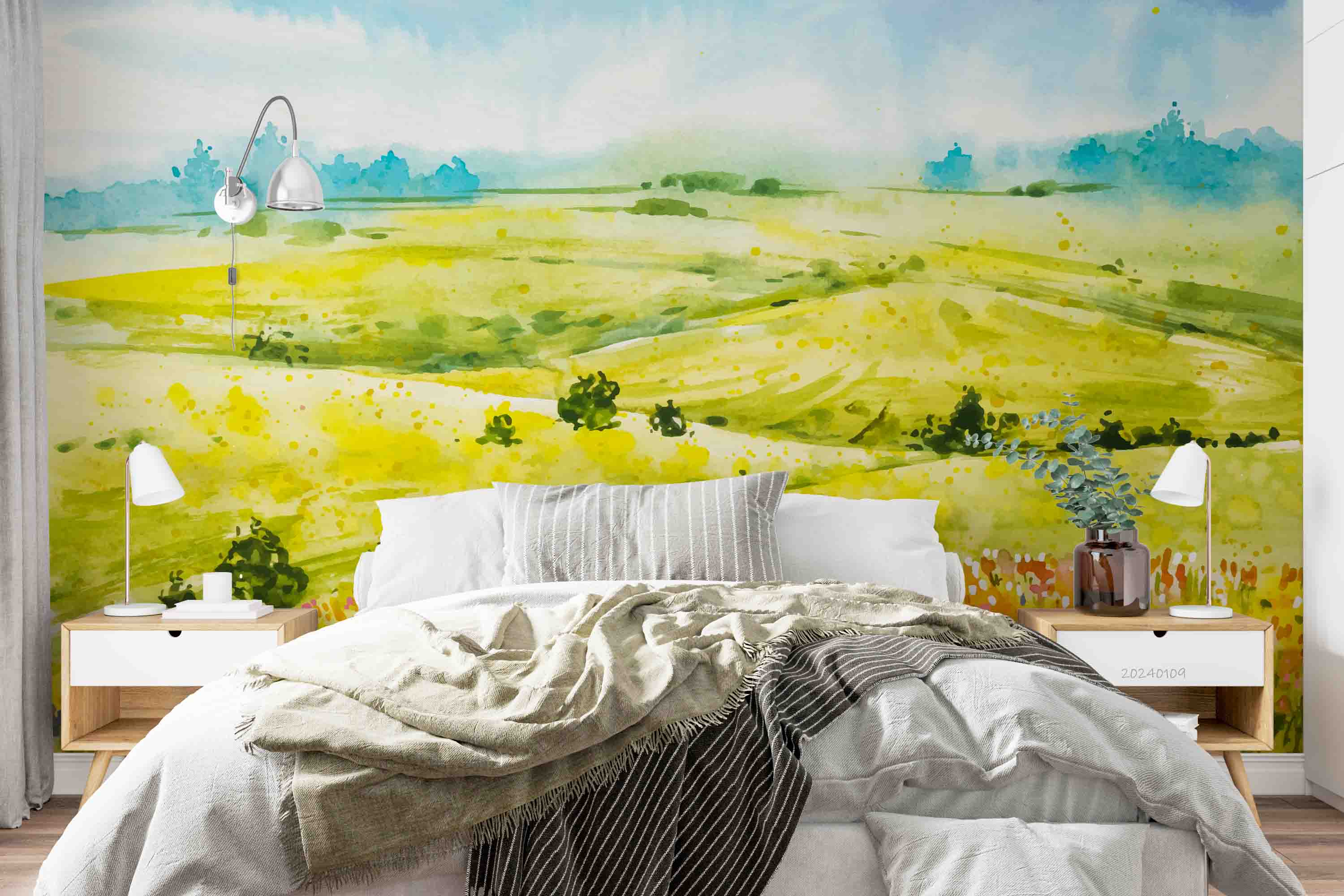 3D Oil Painting Floral Tree Grassland Cloud Sky Wall Mural Wallpaper YXL 157