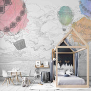 3D World Map Hydrogen Balloon Gray Wall Mural Wallpaper YXL 317