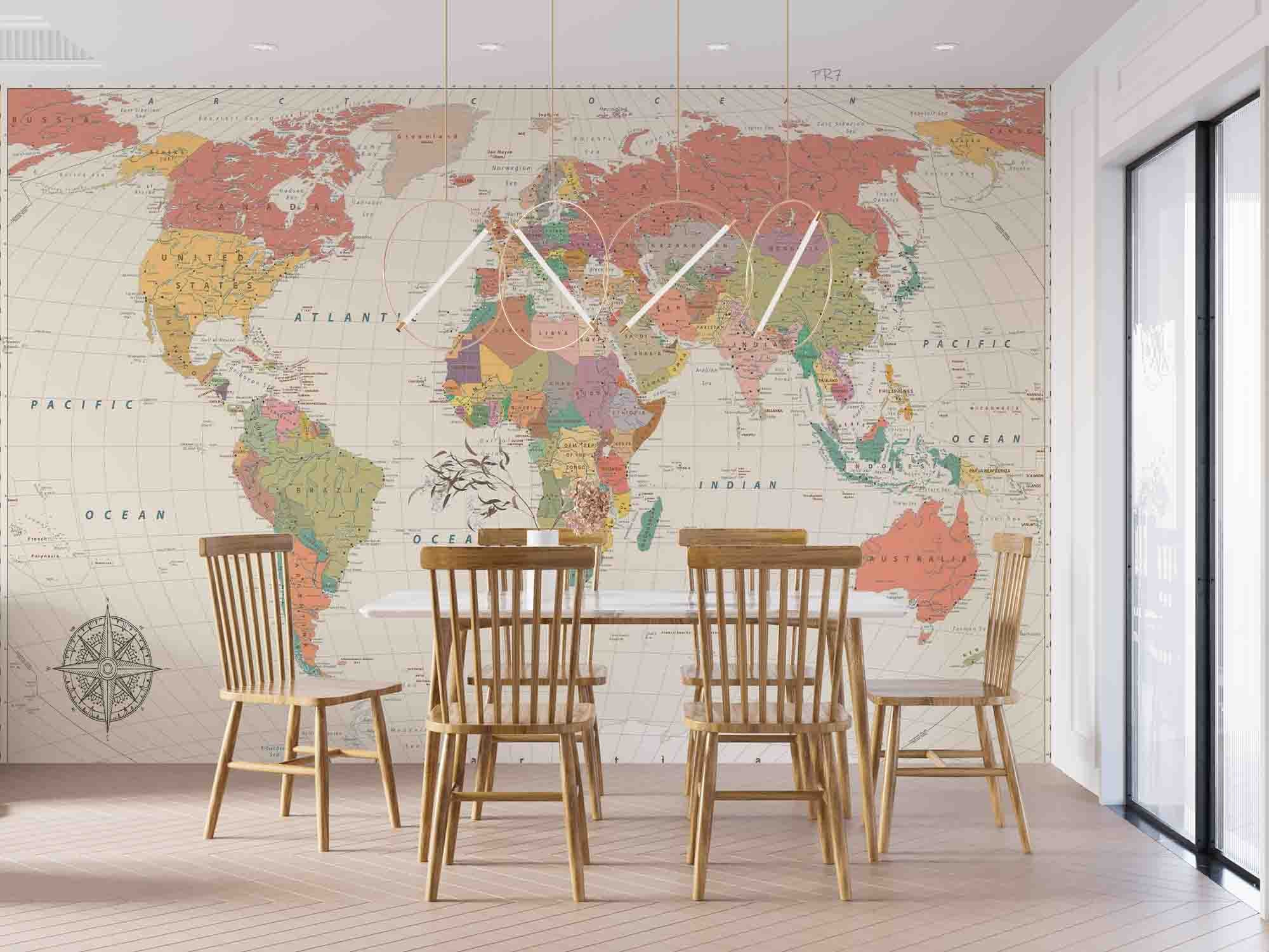 3D Detailed World Map Wall Mural Wallpaper GD 4438- Jess Art Decoration