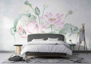 3D Watercolor Plant Pink Lotus Leaves Wall Mural Wallpaper GD 5590- Jess Art Decoration