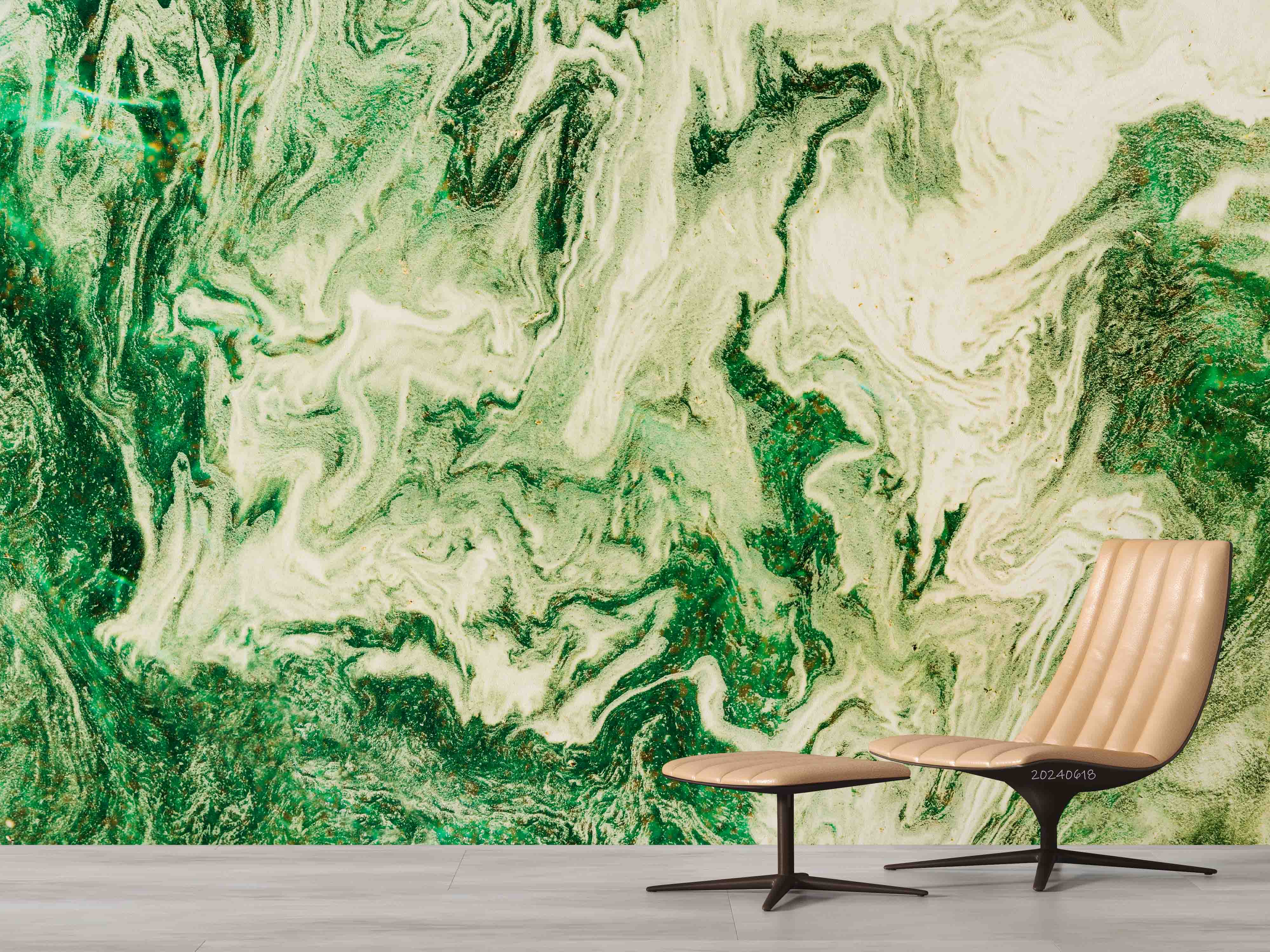 3D Abstract Damaskeen Green Wave Wall Mural Wallpaper YXL 579