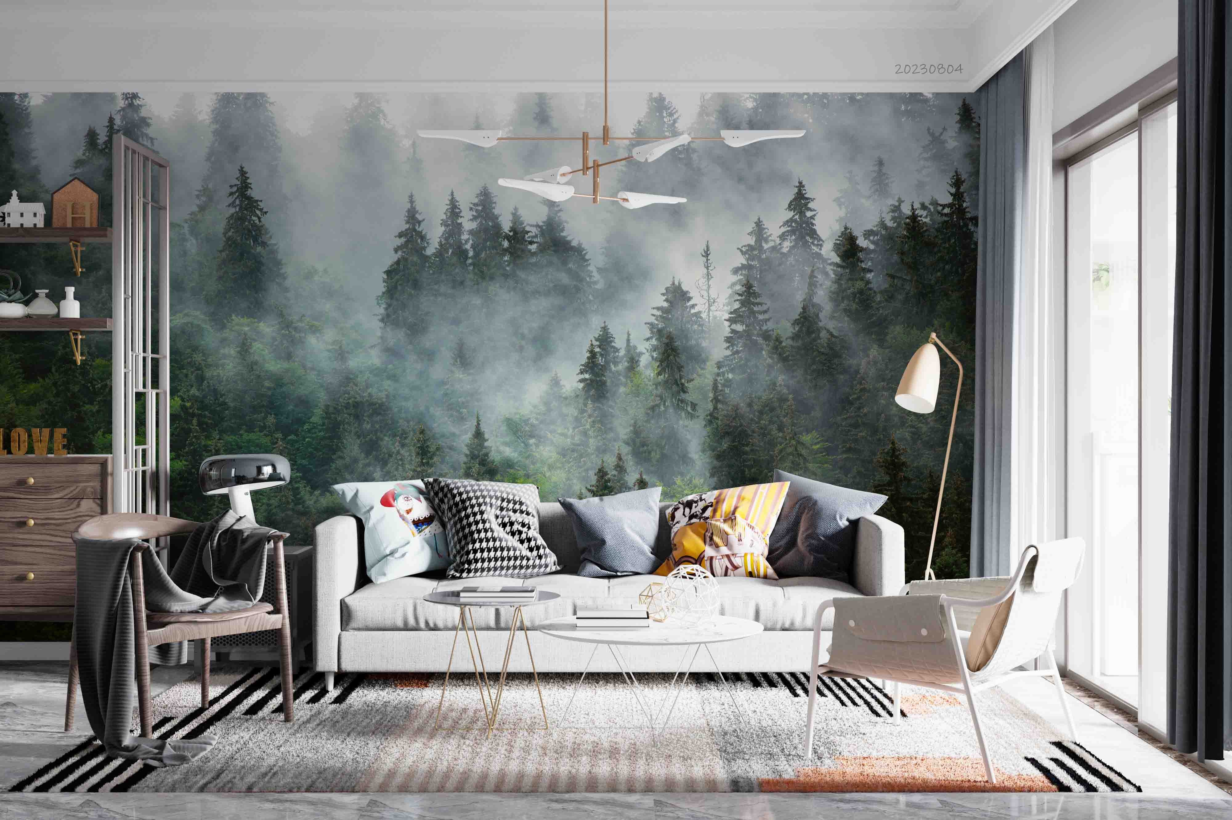 3D Forest Tree Fog Sky Wall Mural Wallpaper YXL 2513