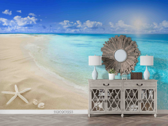 3D Sea Sandbeach Spindrift Cloud Wall Mural Wallpaper YXL 1140