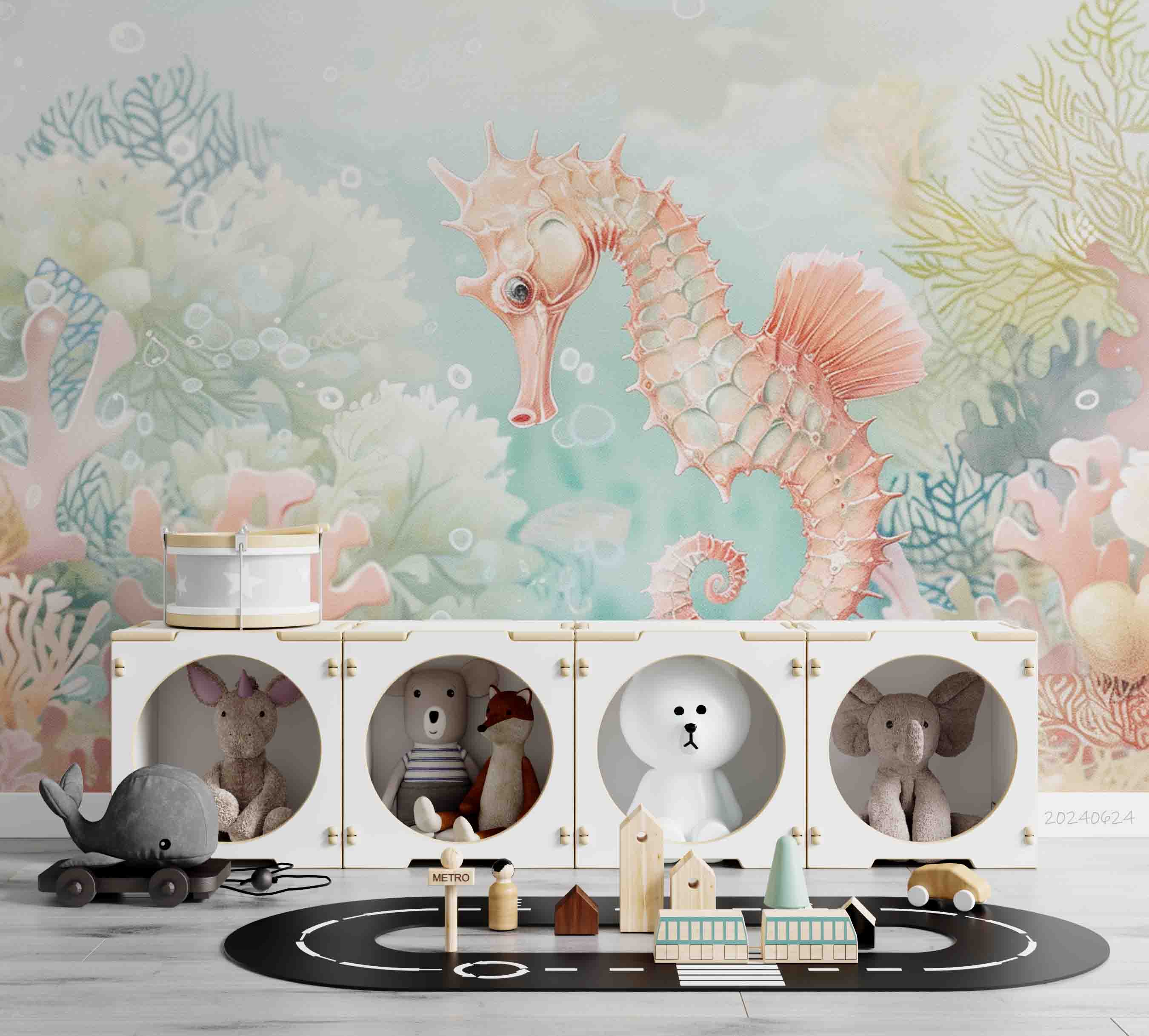 3D Sea Coral Sea Horse Froth Wall Mural Wallpaper YXL 687