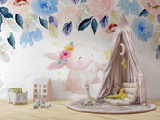 3D Cartoon Watercolor Animal Rabbit Floral Leaf Kids Wall Mural Wallpaper GD 3772- Jess Art Decoration