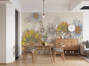 3D Freehand Sketching Sunflower Leaf Wall Mural Wallpaper YXL 2855