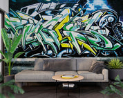 Graffiti Letter Blue Brick Wallpaper typography graffiti wall mural for teen room or studio - view 2