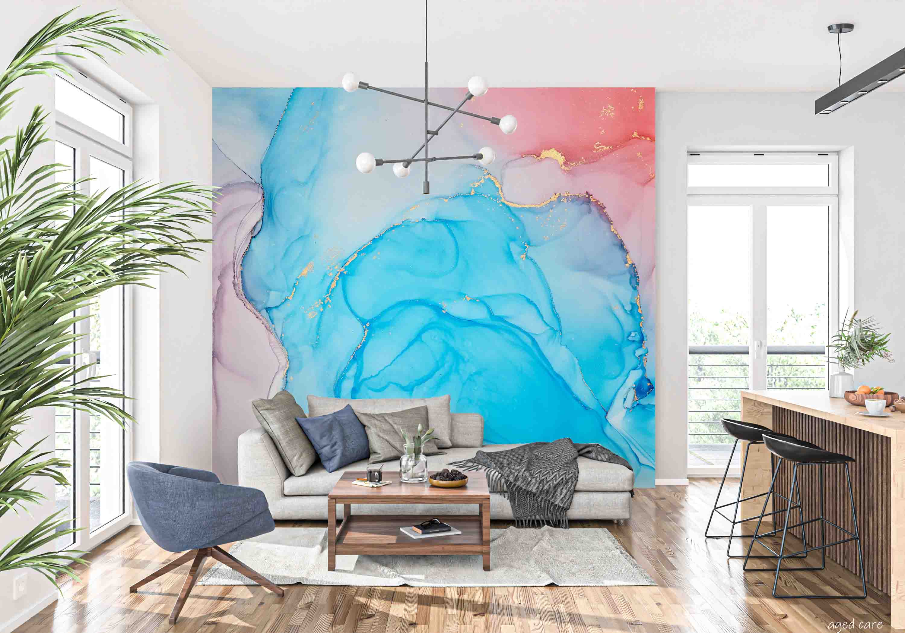 3D Aged Care Retirement Home Gerocomium Rest Home Marble Pink Blue Wall Mural Wallpaper 3