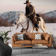 3D Cowboy Horse Snow Mountain Wall Mural Wallpaper GD 5319- Jess Art Decoration