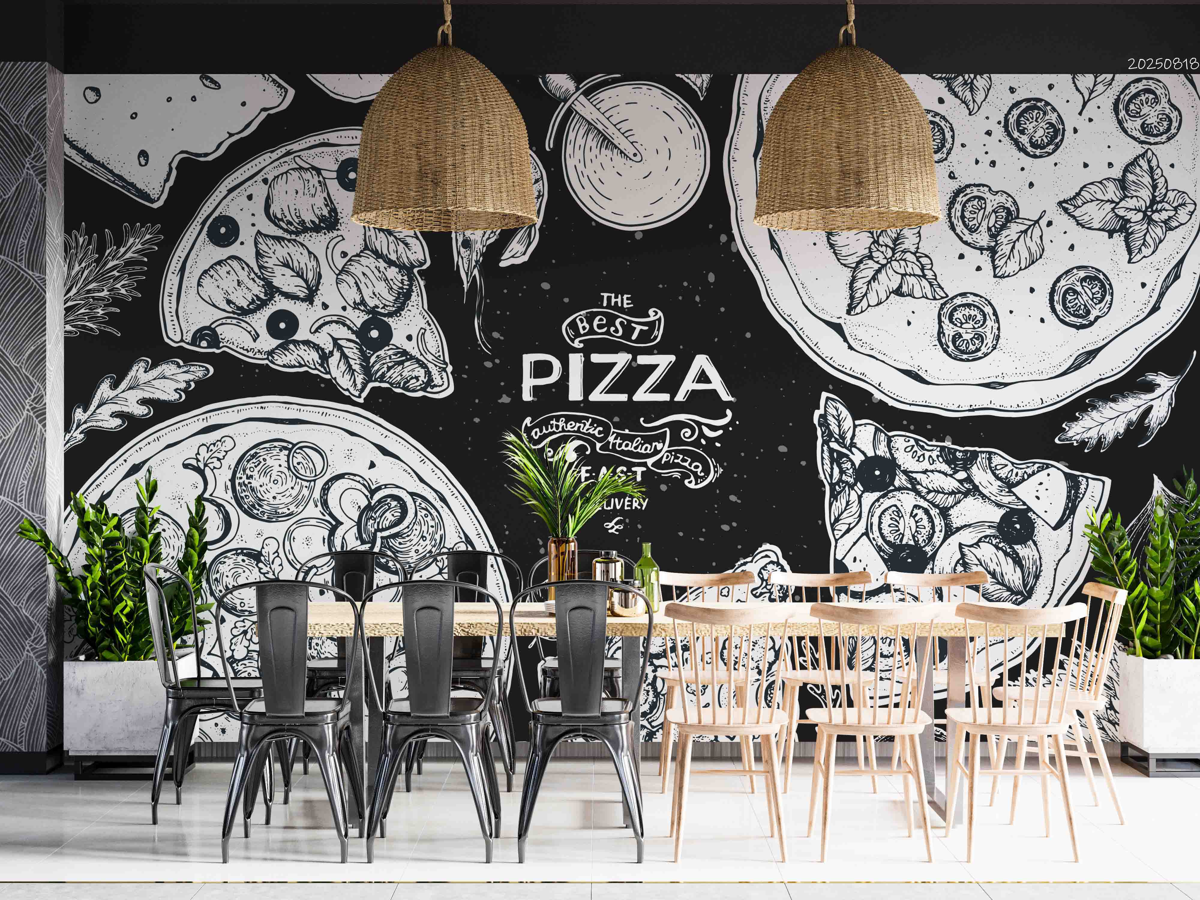 3D Restaurant Snack Bar Diner Fast Food Pizza Wall Mural Wallpaper 44