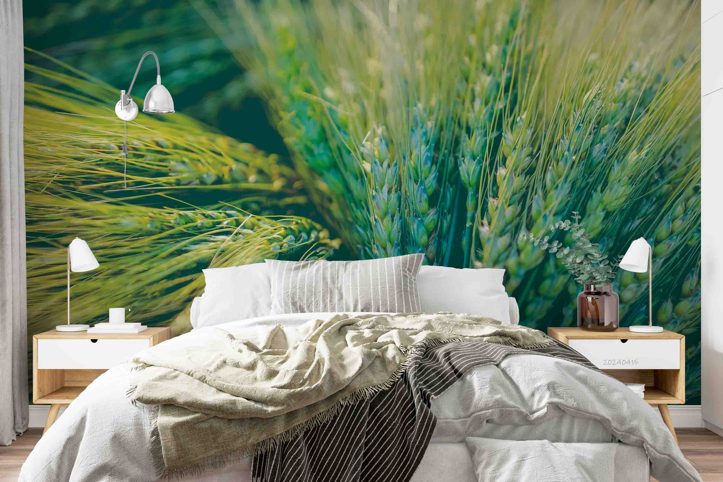 3D Green Wheat Ear Pattern Wallpaper Wall Mural Wall Decor Wall Art Wall Sticker Remoable Wallpaper