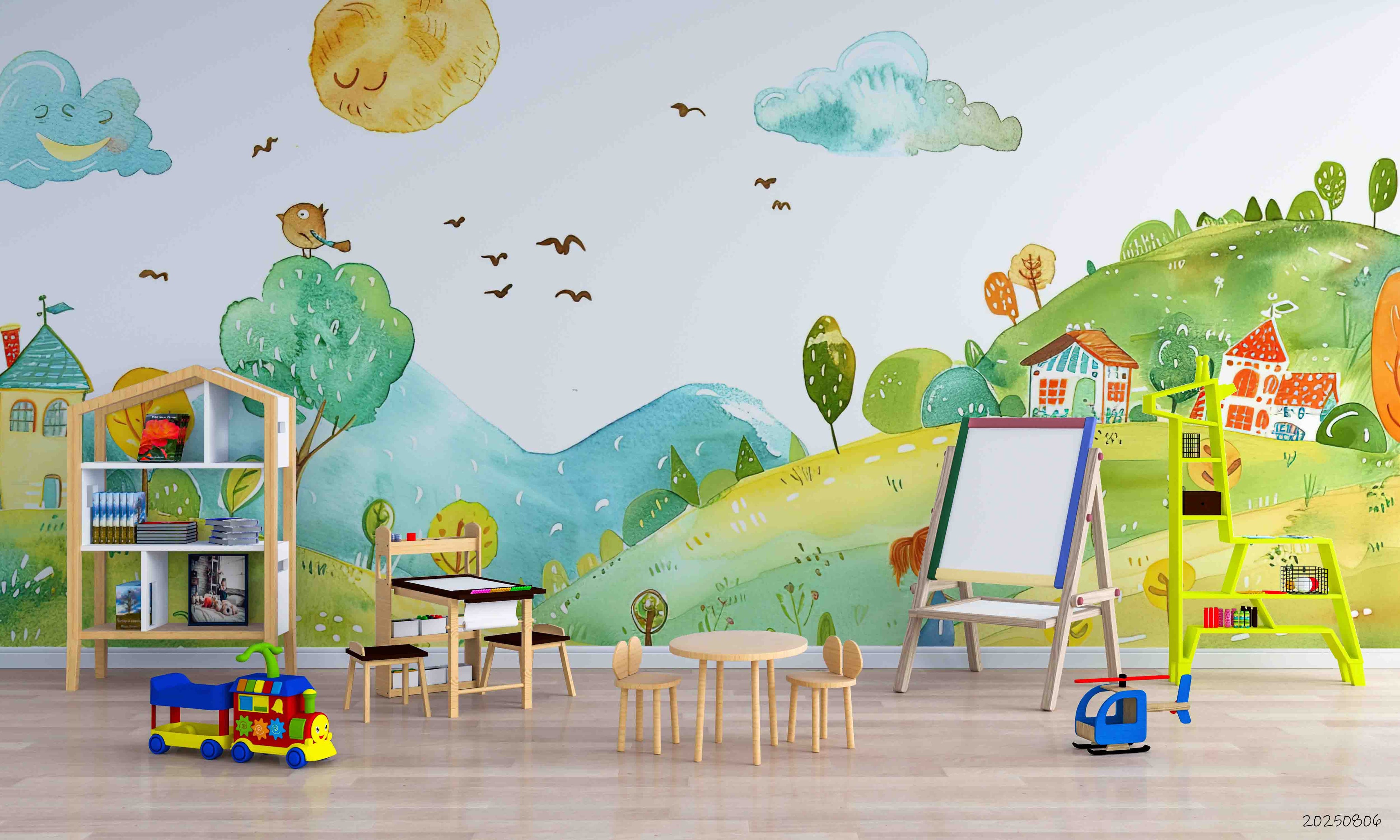 3D Childcare Nursery School Cartoon Kids Landscape Wall Mural Wallpaper JN 58