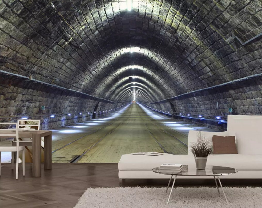 Tunnel Road Light Brick Urban Wallpaper urban graffiti wall mural for teen room, studio or feature wall - view 2