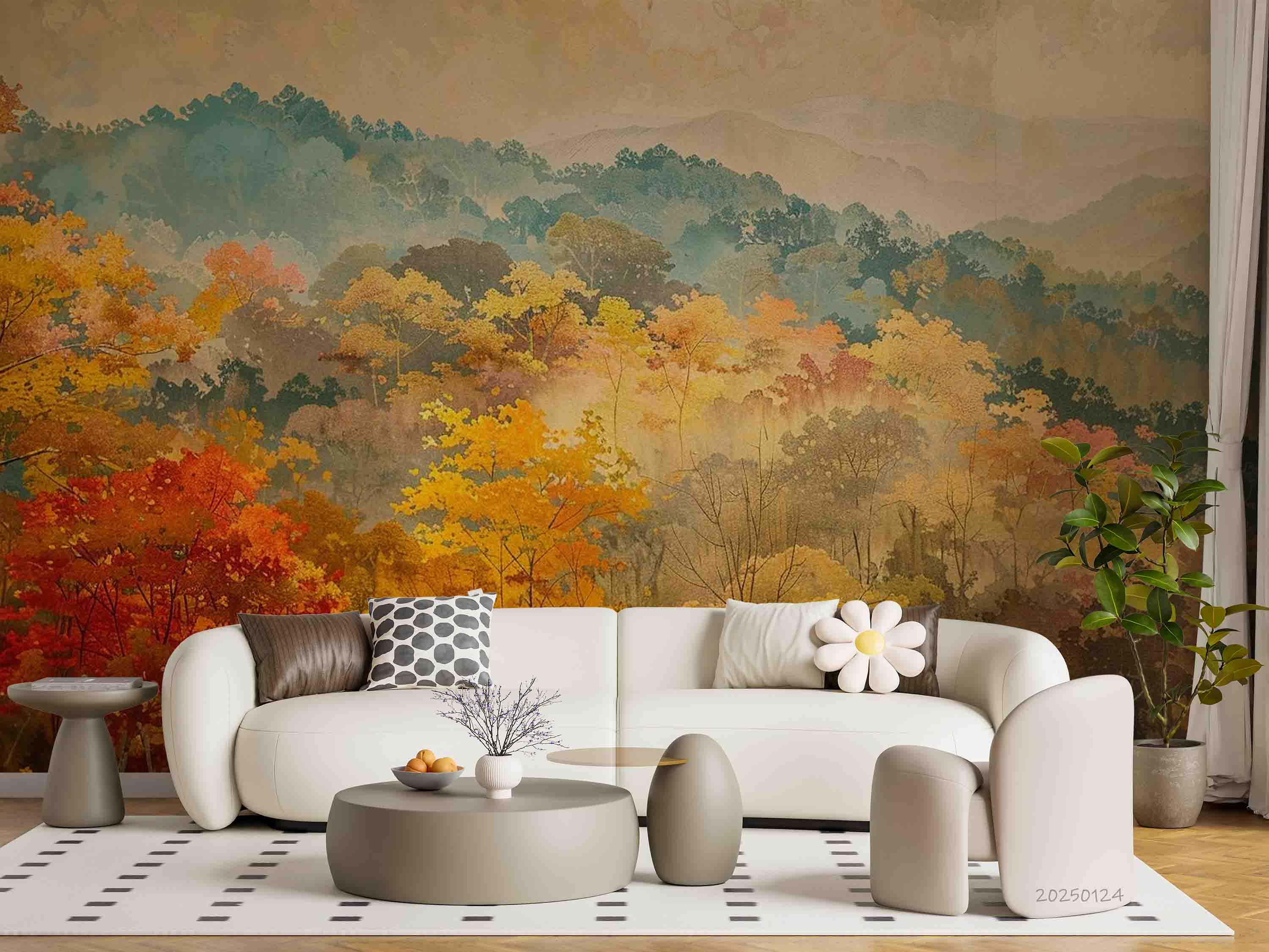 3D Watercolor Fall Forest Mountains Scenery Wallpaper Wall Mural Wall Decor Wall Art Wall Sticker Remoable Wallpaper LQH 5