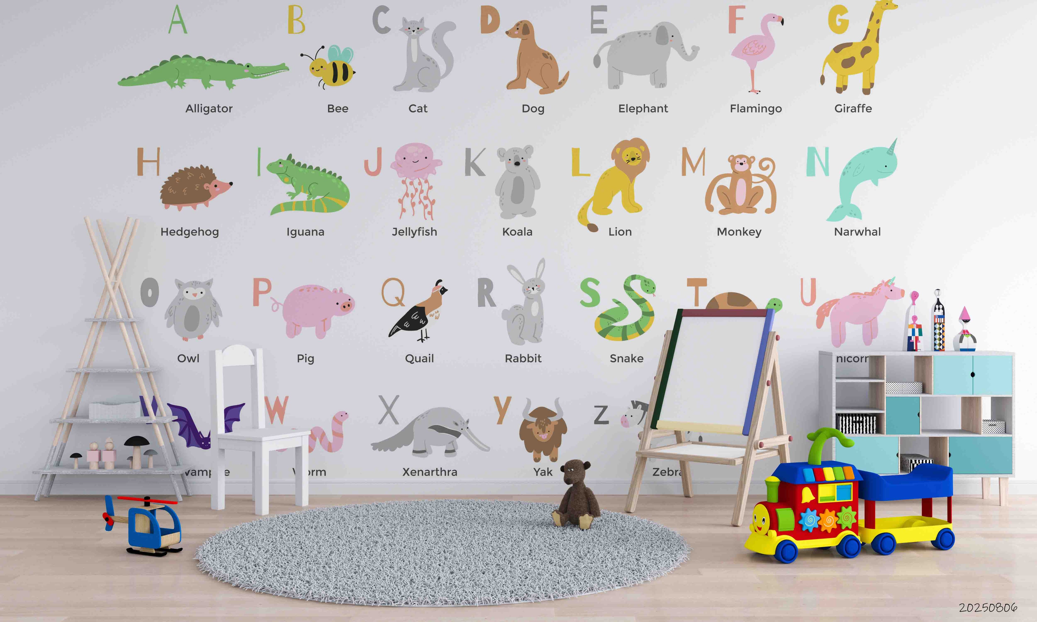 3D Childcare Nursery School Cartoon Kids Animals Letters Wall Mural Wallpaper JN 65