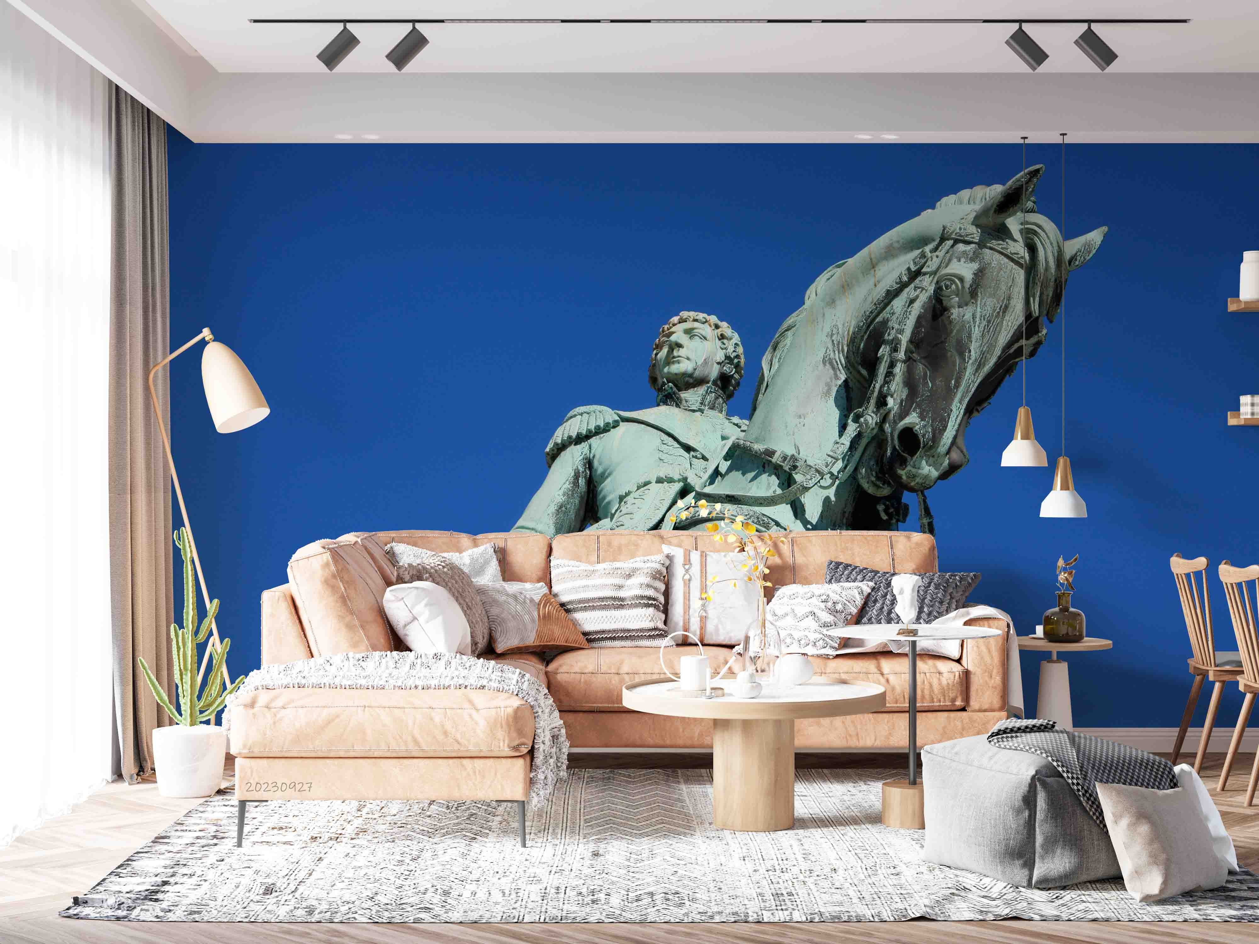 3D Sculpture Horse Man Bluesky Wall Mural Wallpaper YXL 2467