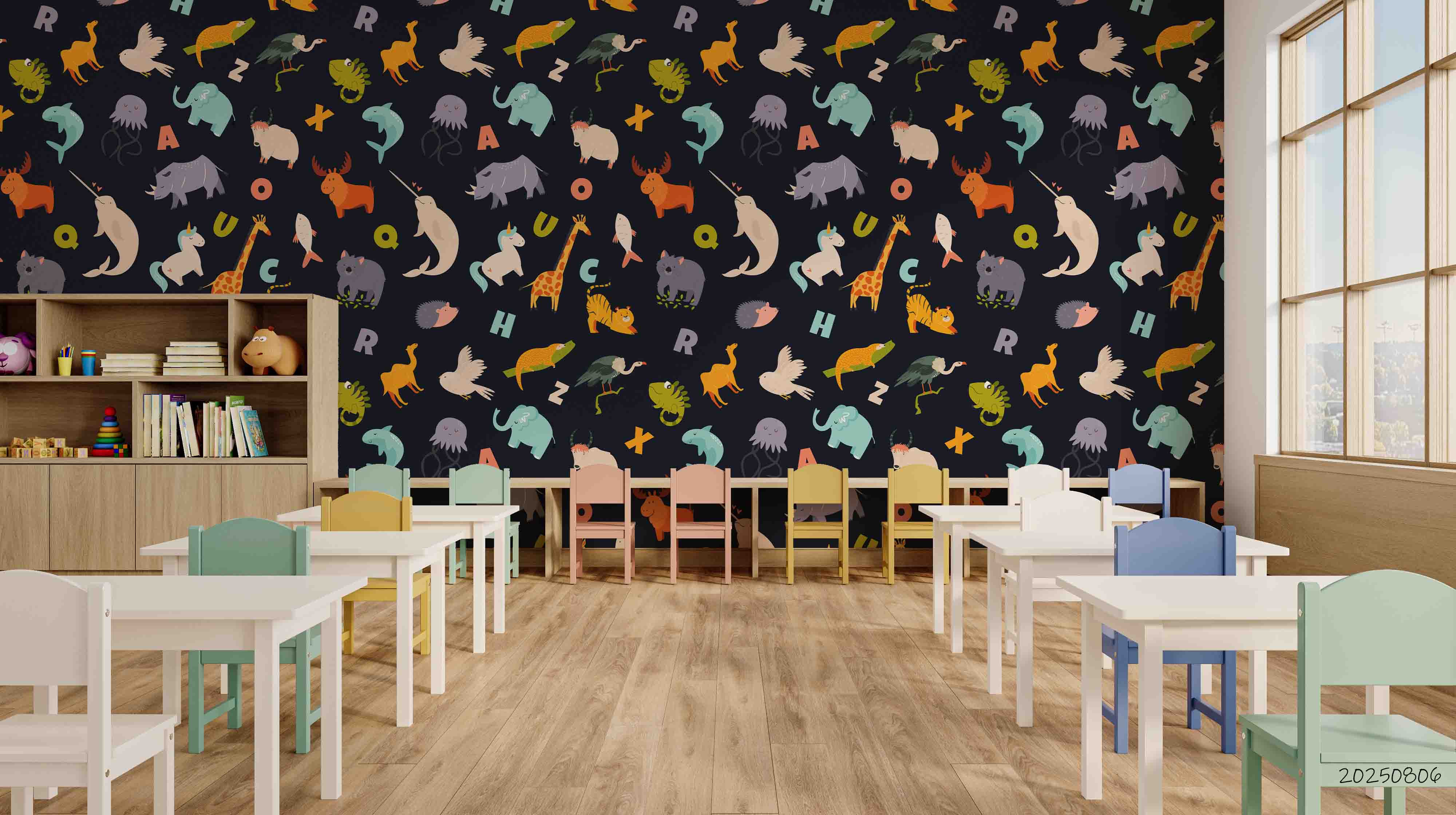3D Childcare Nursery School Cartoon Animals Letters Kids Wall Mural Wallpaper JN 56