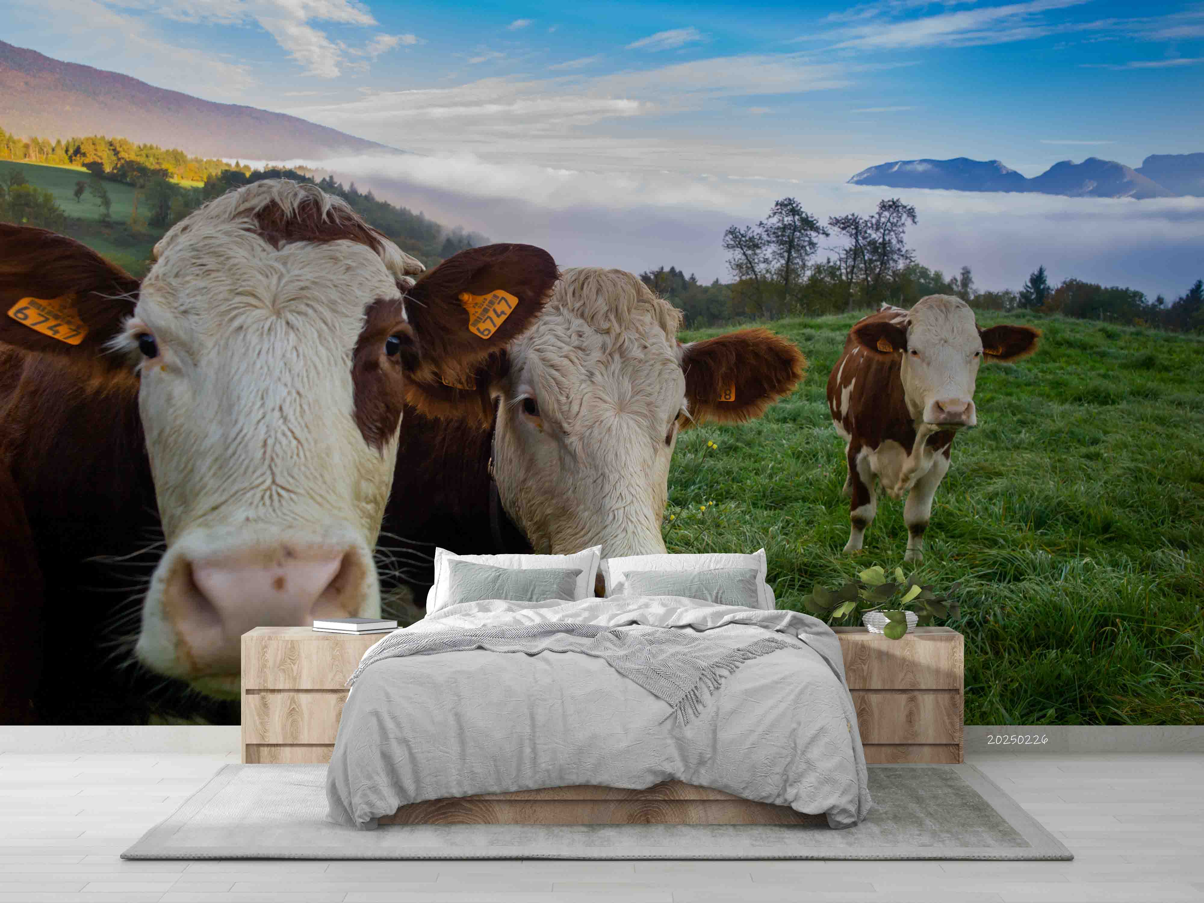 3D Blue Sky Cloud Grassland Animal Cow Wallpaper Wall Mural Wall Decor Wall Art Wall Sticker Remoable Wallpaper LQH