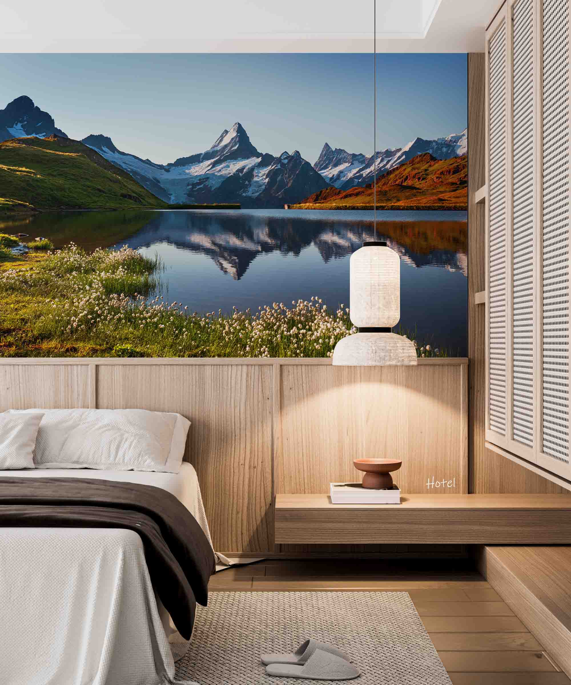 3D Hotel Inn Motel Hostel Resort Manor Scenery Mountains Lake Wall Mural Wallpaper 23