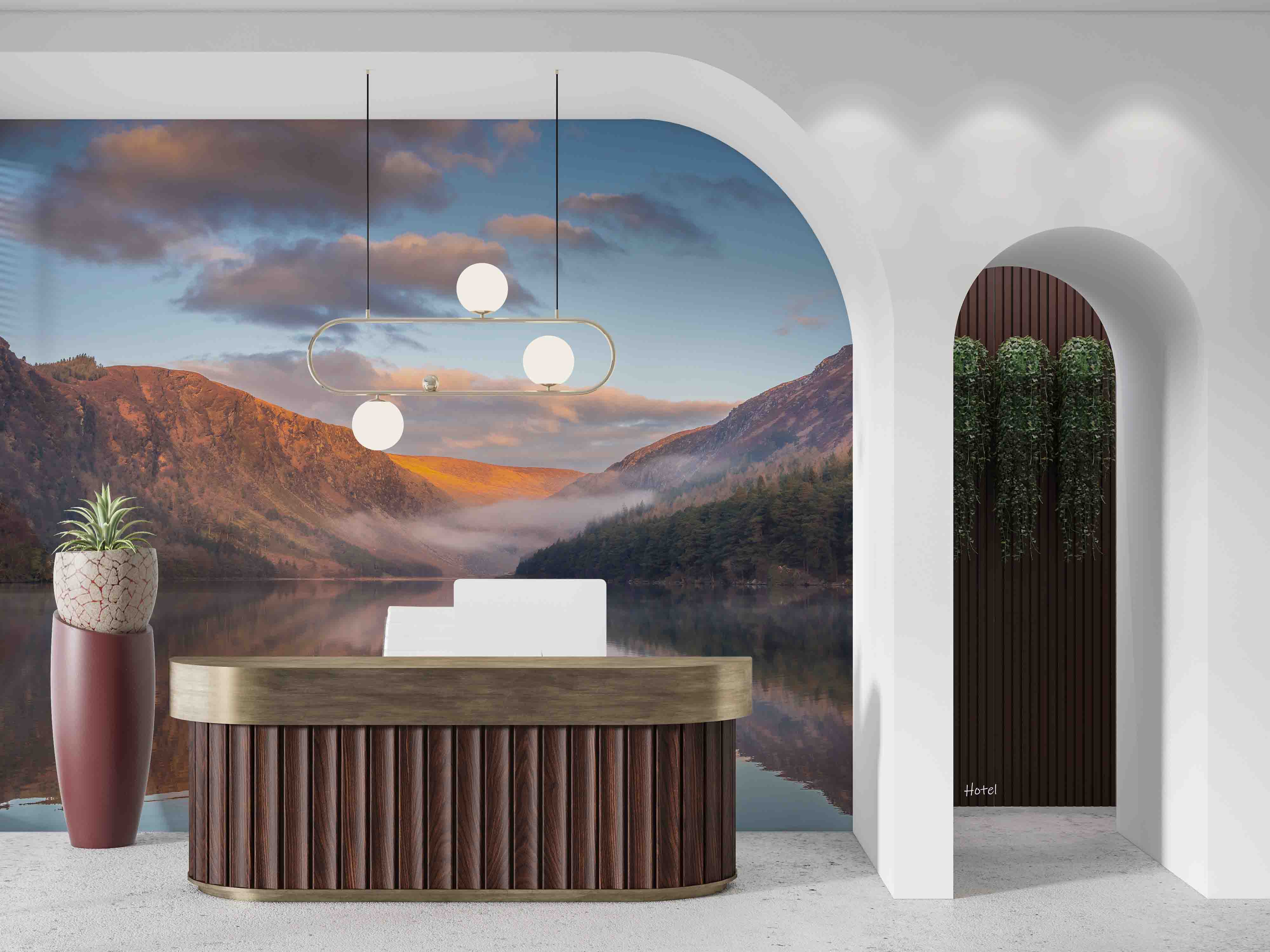 3D Hotel Inn Motel Hostel Resort Manor Scenery Lake Mountains Wall Mural Wallpaper 6