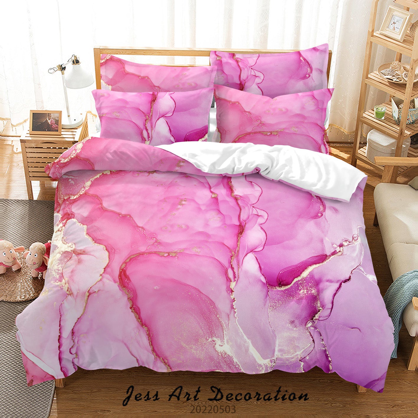 3D Ink And Wash Ripple Pink Quilt Cover Set Bedding Set Duvet Cover Pillowcase 606