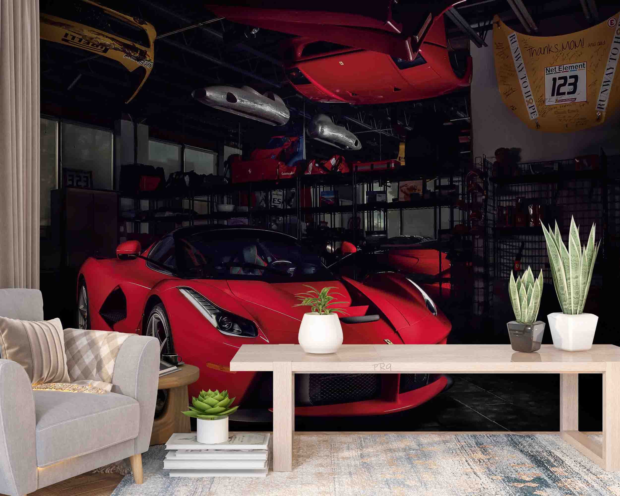 3D Red Ferrari Sports Car Wall Mural Wallpaper GD 4698- Jess Art Decoration